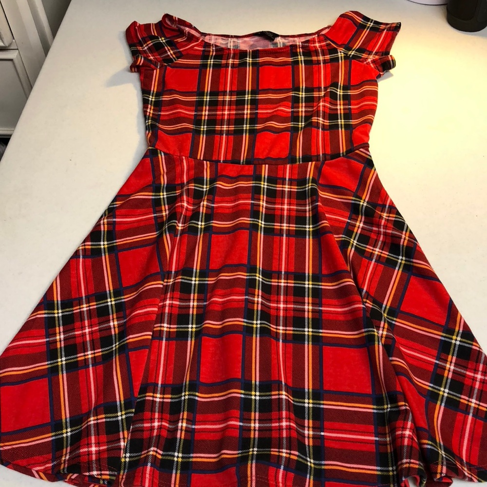 Red plaid skater dress
